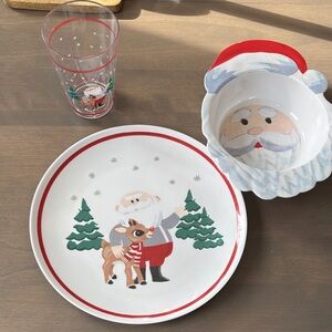 Pottery Barn Kids Holiday Santa and Rudolph Dinnerware Set